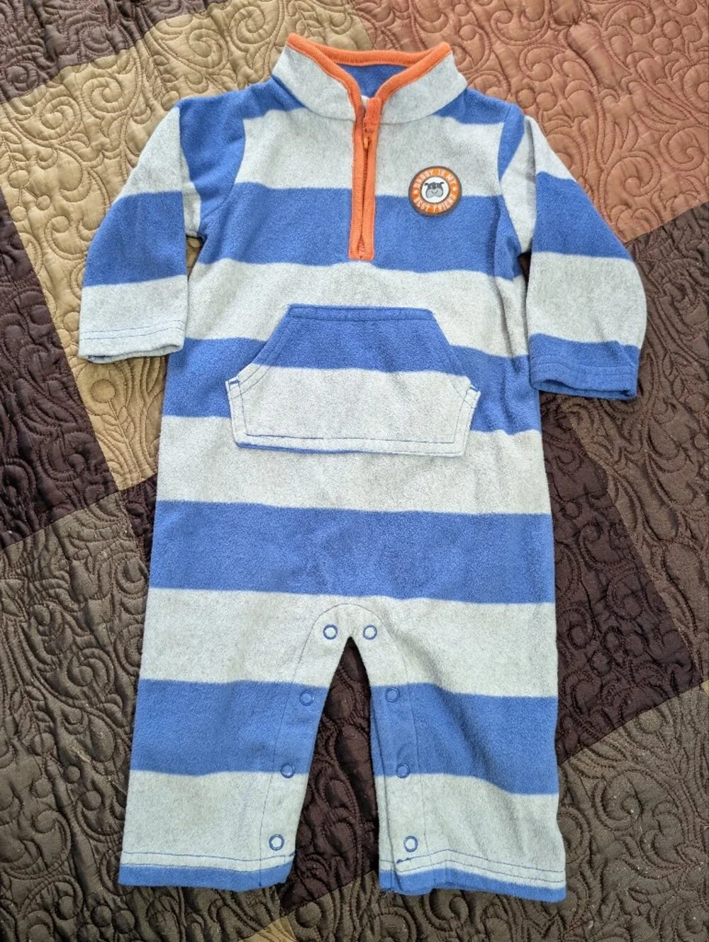 Carter's Blue & Gray Striped Fleece One-Piece Size 9 Month